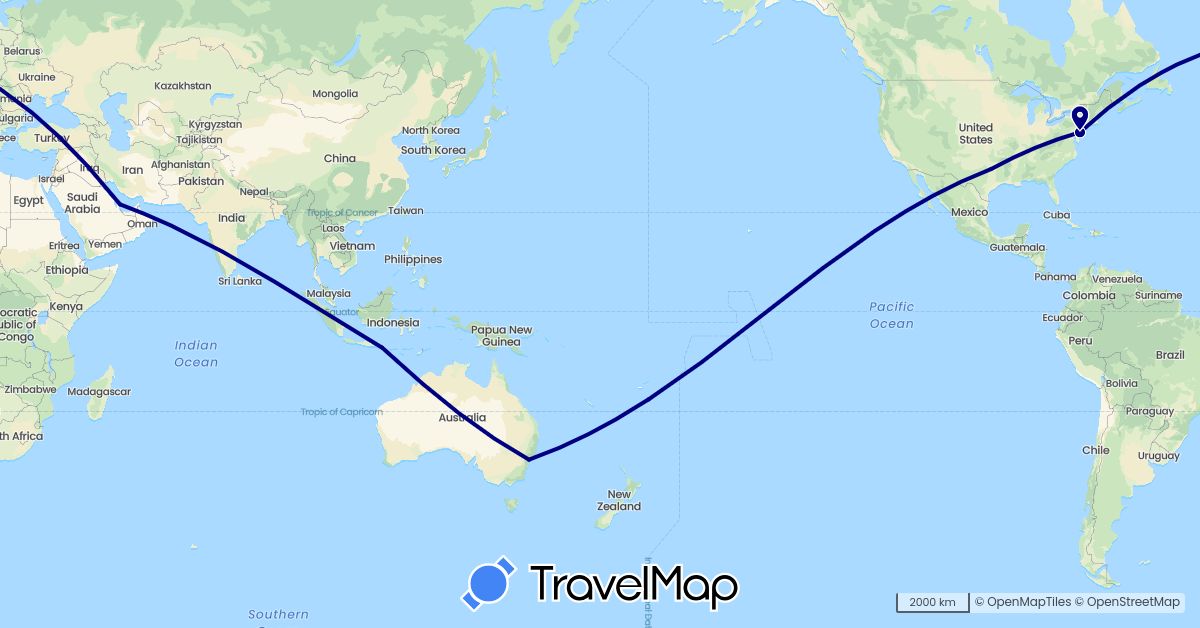 TravelMap itinerary: driving in Australia, Indonesia, Qatar, United States (Asia, North America, Oceania)